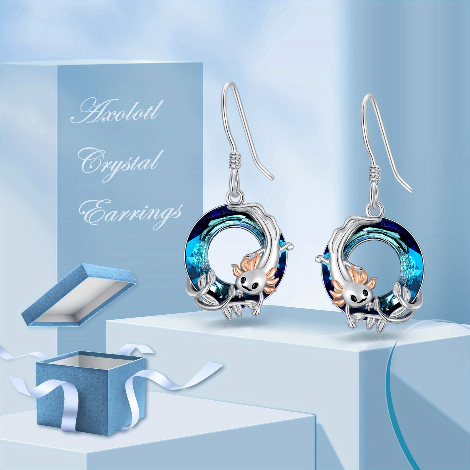 Women's Sterling Silver Axolotl Dangle Earrings, Unique Gift